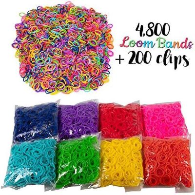 Loom Rubber Bands 4800 pc Refill Kit w 8 Unique Rainbow Colors (600 of Each) & 200 Clips - Works w All Rubber Band Jewelry Looms - DIY Gift for Girls Boys & Bra Image 1
