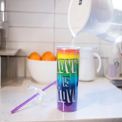 Love is Love Rainbow Carnival Cup With Glitter Lid And Straw  Holds 20 Ounces Image 1