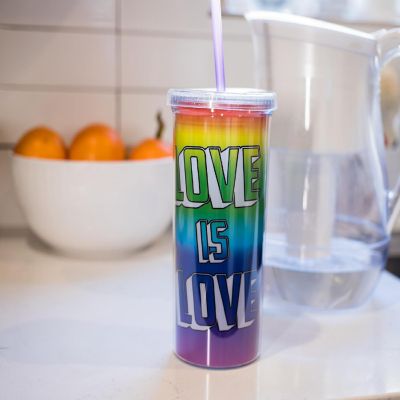 Love is Love Rainbow Carnival Cup With Glitter Lid And Straw  Holds 20 Ounces Image 2