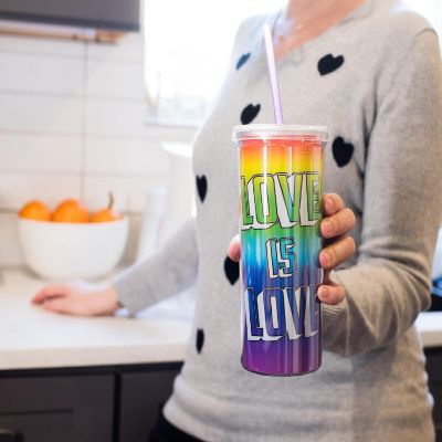 Love is Love Rainbow Carnival Cup With Glitter Lid And Straw  Holds 20 Ounces Image 3