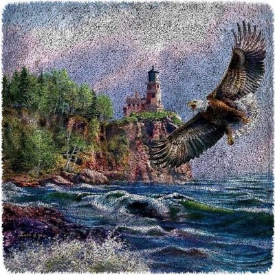 LovelyLust.com Eagle Lighthouse Rug Making Latch Hooking Kit (87x61cm Printed Canvas) Image 1