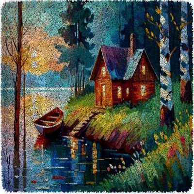 LovelyLust.com Lakeside Rug Making Latch Hooking Kit (122x92cm Printed canvas) Image 1