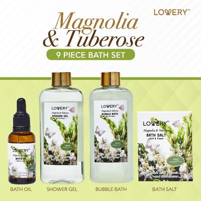 Lovery Bath and Body Gift Basket - Magnolia Tuberose Home Spa 9 pc Set Image 1