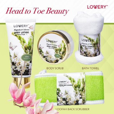 Lovery Bath and Body Gift Basket - Magnolia Tuberose Home Spa 9 pc Set Image 2