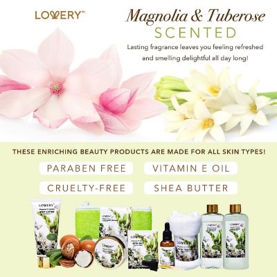 Lovery Bath and Body Gift Basket - Magnolia Tuberose Home Spa 9 pc Set Image 3