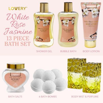 Lovery Bath And Body Gift Basket - White Rose & Jasmine - Home Spa 13pc set Image 1