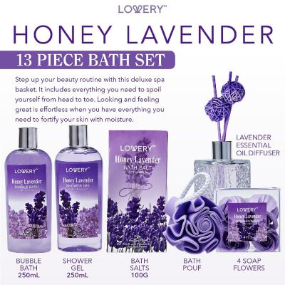 Lovery Bath And Body Gift - Honey Lavender Scent - Essential Oil Diffuser - 13pc Image 1
