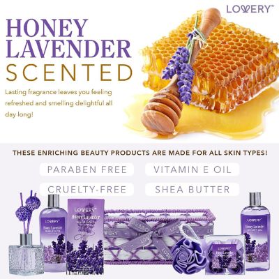 Lovery Bath And Body Gift - Honey Lavender Scent - Essential Oil Diffuser - 13pc Image 2