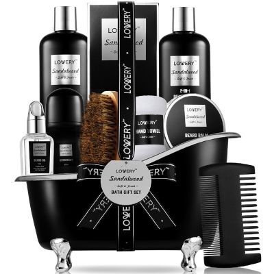 Lovery Deluxe Sandalwood Self Care Grooming Beard Kit, 10pc Bath and Body Relaxing Set Image 1