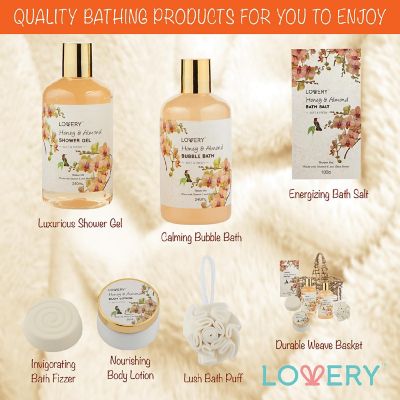 Lovery Home Spa Gift Basket - Honey & Almond Scent - Luxury Set Image 1