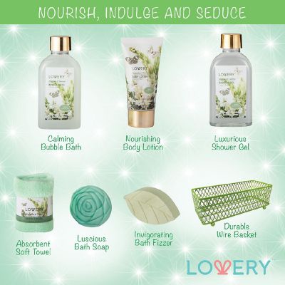 Lovery Home Spa Gift Basket - Magnolia Tuberose Fragrance - 7 pc Bath and Body Set Image 1