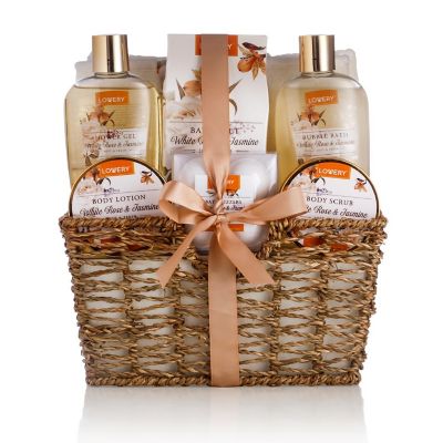 Lovery Home Spa Gift Basket - White Rose & Jasmine - Luxury 11 pc Bath & Body gift Image 1