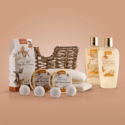 Lovery Home Spa Gift Basket - White Rose & Jasmine - Luxury 11 pc Bath & Body gift Image 3
