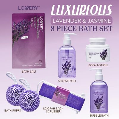 Lovery Home Spa Gift Baskets -  Lavender & Jasmine Home Spa - 8pc Set Image 1