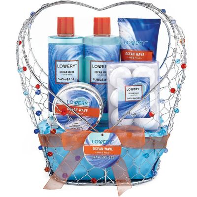 Lovery Home Spa Gift Baskets -  Ocean Wave in Heart Jeweled Holder - 11pc Image 1