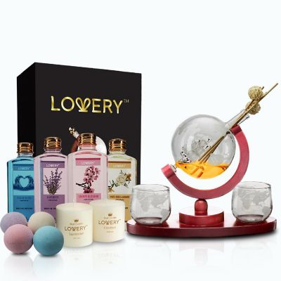 Lovery Whiskey Wine Globe Decanter & Spa Essentials Gift Set - Deluxe 20pc Image 1