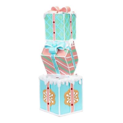 Luxe Light Decor 14" Pastel Stacking Christmas Gift Boxes, Polyresin Holiday Decor Image 1