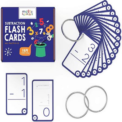 Magic Scholars Educational Subtraction Flash Cards (0-12), 169 Cards with Two Rings Image 1