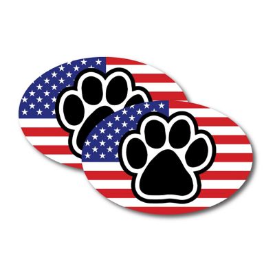 Magnet Me Up American Flag With Paw Print Oval Magnet Decal, 4x6 Inches, Heavy Duty Automotive Magnet for Car Truck SUV, 2 Pack Image 1