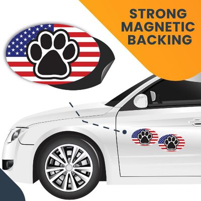 Magnet Me Up American Flag With Paw Print Oval Magnet Decal, 4x6 Inches, Heavy Duty Automotive Magnet for Car Truck SUV, 2 Pack Image 3