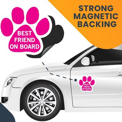 Magnet Me Up Best Friend on Board Pink Pawprint Magnet Decal, 5 Inch, Heavy Duty Automotive Magnet for car Truck SUV Image 3