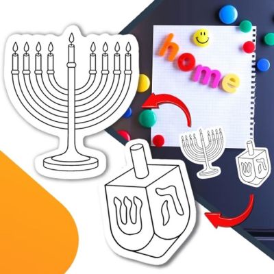 Magnet Me Up Color Your Own Hanukkah Dreidle and Menorah DIY Holiday Magnet, 2 Pack, Creative Artistic Gift Idea Image 2