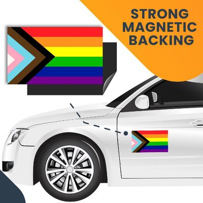 Magnet Me Up Gay Pride Progress Pride Rainbow Flag Magnet Decal, 5x8 Inches, Heavy Duty Automotive Magnet for Car, Truck, SUV, in Support of LGBTQ Image 3