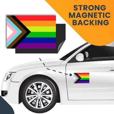 Magnet Me Up Gay Pride Progress Rainbow Flag Magnet Decal, 4x6 Inches, Heavy Duty Automotive Magnet for Car Truck SUV, in Support of LGBTQ Image 3
