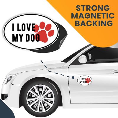 Magnet Me Up I Love My Dog Black and White with Red Paw Print Oval Magnet Decal, 4x6 Inches, Heavy Duty Automotive Magnet for Car Truck SUV Image 3