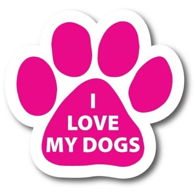 Magnet Me Up I Love My Dogs Pink Pawprint Magnet Decal, 5 Inch, Heavy Duty Automotive Magnet for Car Truck SUV Image 1