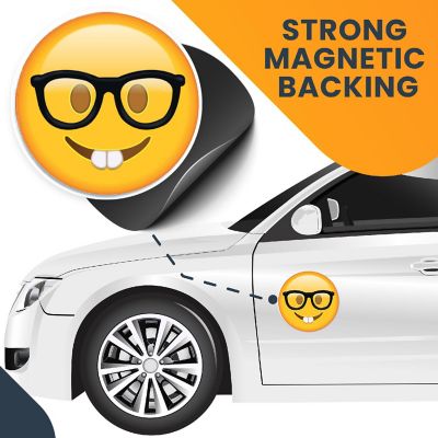 Magnet Me Up Nerd Face Emoticon Magnet Decal, 5 Inch Round, Cute Self-Expression Decorative Magnet For Car, Truck, SUV, Or Any Other Magnetic Surface Image 3