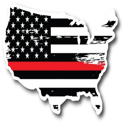 Magnet Me Up Patriotic Distressed Thin Red Line American Flag In The Shape Of The United States Magnet Decal, 4x6 Inches, Automotive Magnet for Car Truck SUV Image 1