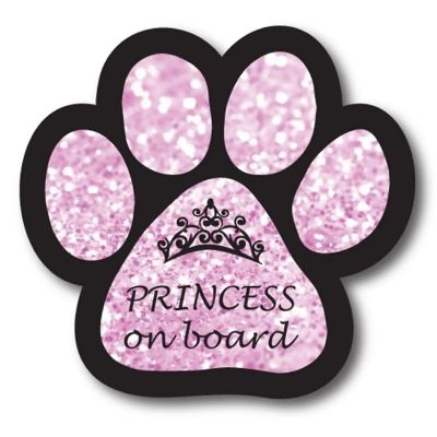 Magnet Me Up Princess on Board Pink Sparkly Pawprint Magnet Decal, 5 Inch, Heavy Duty Automotive Magnet for Car Truck SUV Image 1