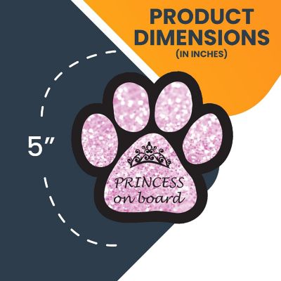 Magnet Me Up Princess on Board Pink Sparkly Pawprint Magnet Decal, 5 Inch, Heavy Duty Automotive Magnet for Car Truck SUV Image 1