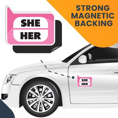 Magnet Me Up Pronoun She Her Magnet Decal, 4x5 inch, Automotive Magnet for Car, Truck, SUV Or Any Magnetic Surface, In Support of Transgender Image 3
