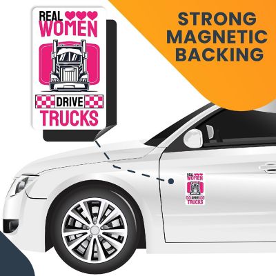 Magnet Me Up Real Women Drive Big Rig Tucks, 3x5x6 Inch, Pink, In Support of Female Truckers, Perfect for Car, Diesel Truck, SUV or Any Other Magnetic Surface Image 1