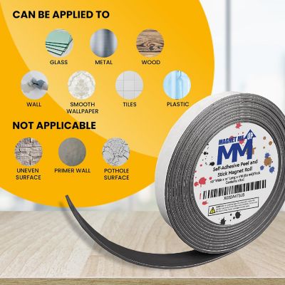 Magnet Me Up Self Adhesive Flexible Magnetic Tape, 1/2 inch Wide, 1/6 inch Thick, 10 ft Long Magnet Roll, Used for Crafts, DIY Projects, Organization Image 3