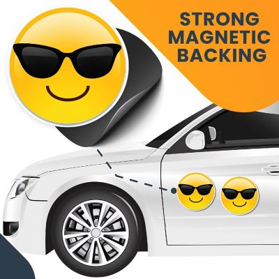 Magnet Me Up Sunglasses Cool Emoticon Magnet Decal, 5" Round, 2 Pack, Cute Self-Expression Decorative Magnet For Car, Truck, SUV, Or Any Other Magnetic Surface Image 3