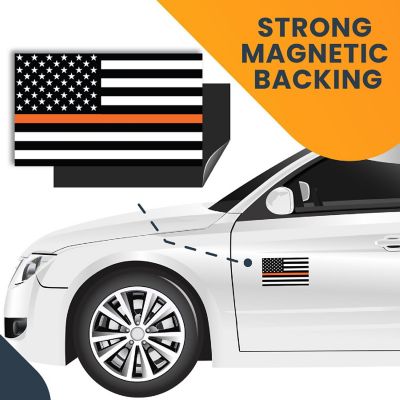 Magnet Me Up Thin Orange Line American Flag Magnet Decal, 3x5 In, 2 Pk,Blk, Orange, White, Automotive Magnet for Car Truck SUV, in Support of Rescue Team Image 3