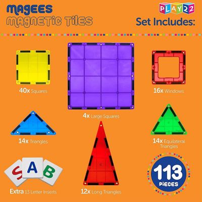 Magnetic Building Blocks 100 Set - Magnet Toys Building Strongest Magnets - Magnetic Tiles Includes Bonus 13 Piece Insert Alphabet Cards - STEM 3D Magnet Tiles Image 3
