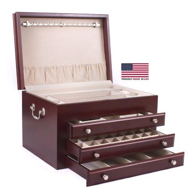 Majestic Jewel Chest, Solid American Cherry Hardwood with Rich Mahogany Finish Image 1