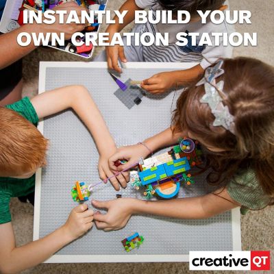 MakerBase, Grey, 4 Pack, 10"x10" Peel-and-Stick Toy Building Blocks Stackable Baseplates, Bases for Play Tables Image 1