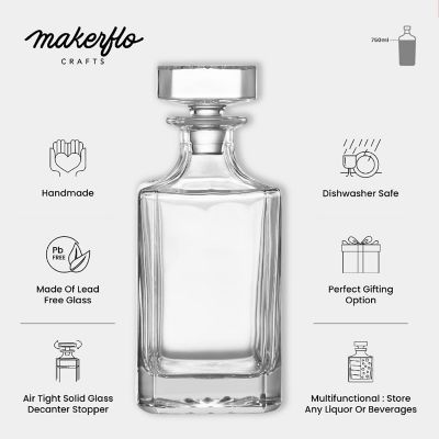 Makerflo 750 ml Glass Whiskey Decanter with Airtight Stopper, Gift for Men, 1 Pcs Image 3
