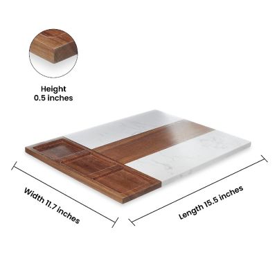 Makerflo Charcuterie Board Marble and Acacia Wood, 15.5&#246;x11.75&#246; Cheese Board with 3 Bowls, 3 Spoons and 4 Charcuterie Utensils Image 3