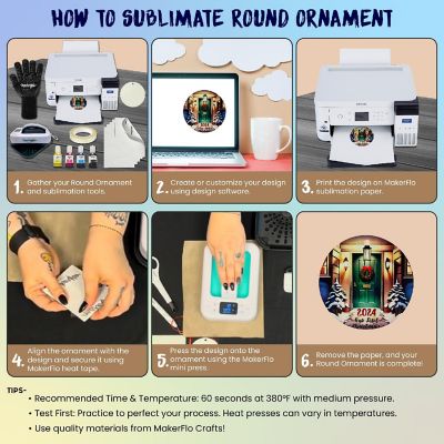 Makerflo Sublimation Round Ornaments Made of FRP Material with Festive Red String, Craft-Ready for DIY Gifts &amp; Personalization - Sublimation (Pack of 72) Image 3