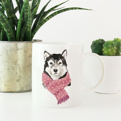Malamute Red Scarf Ceramic Mug Image 1