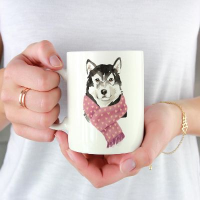 Malamute Red Scarf Ceramic Mug Image 1