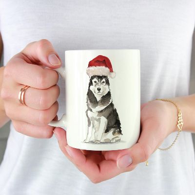 Malamute Santa Hat Ceramic Mug Image 1