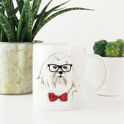 Maltese Black Glasses Red Bow Mug Image 1
