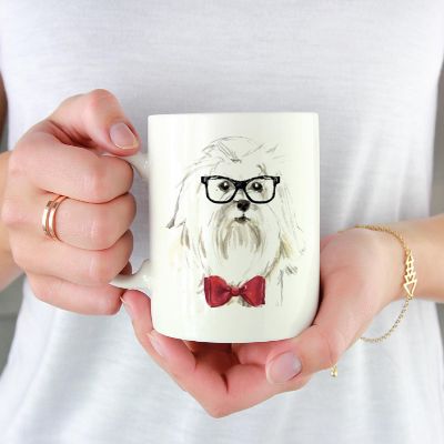 Maltese Black Glasses Red Bow Mug Image 1